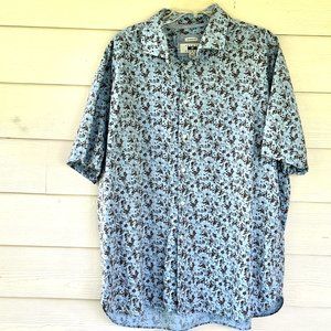 Joseph Abboud short sleeve Lite Blue/Brown Floral Print Button Up Shirt, size 2X